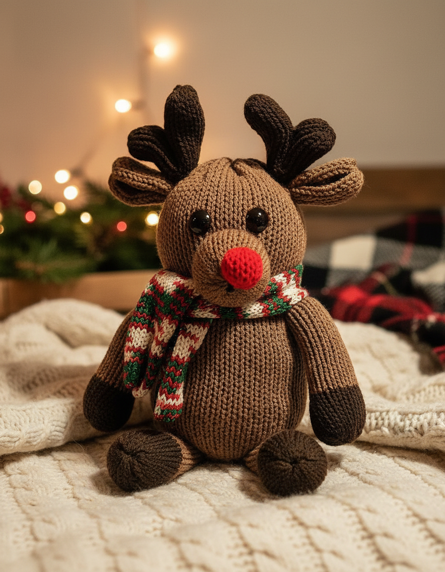 Custom Reindeer Plushie in cozy holiday setting