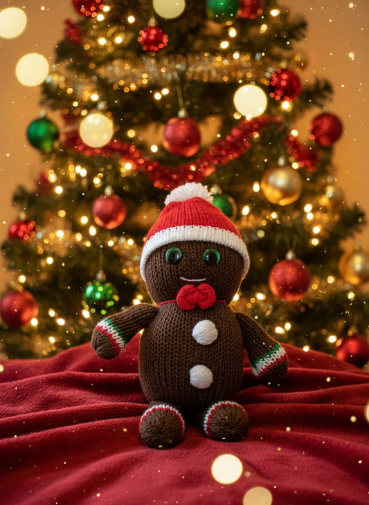 Gingerbread Man Plush with festive holiday background